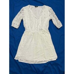 City Studio Womens XL White Eyelet Lace Surplice Mini Dress 3/4 Sleeve 4746-BC4A